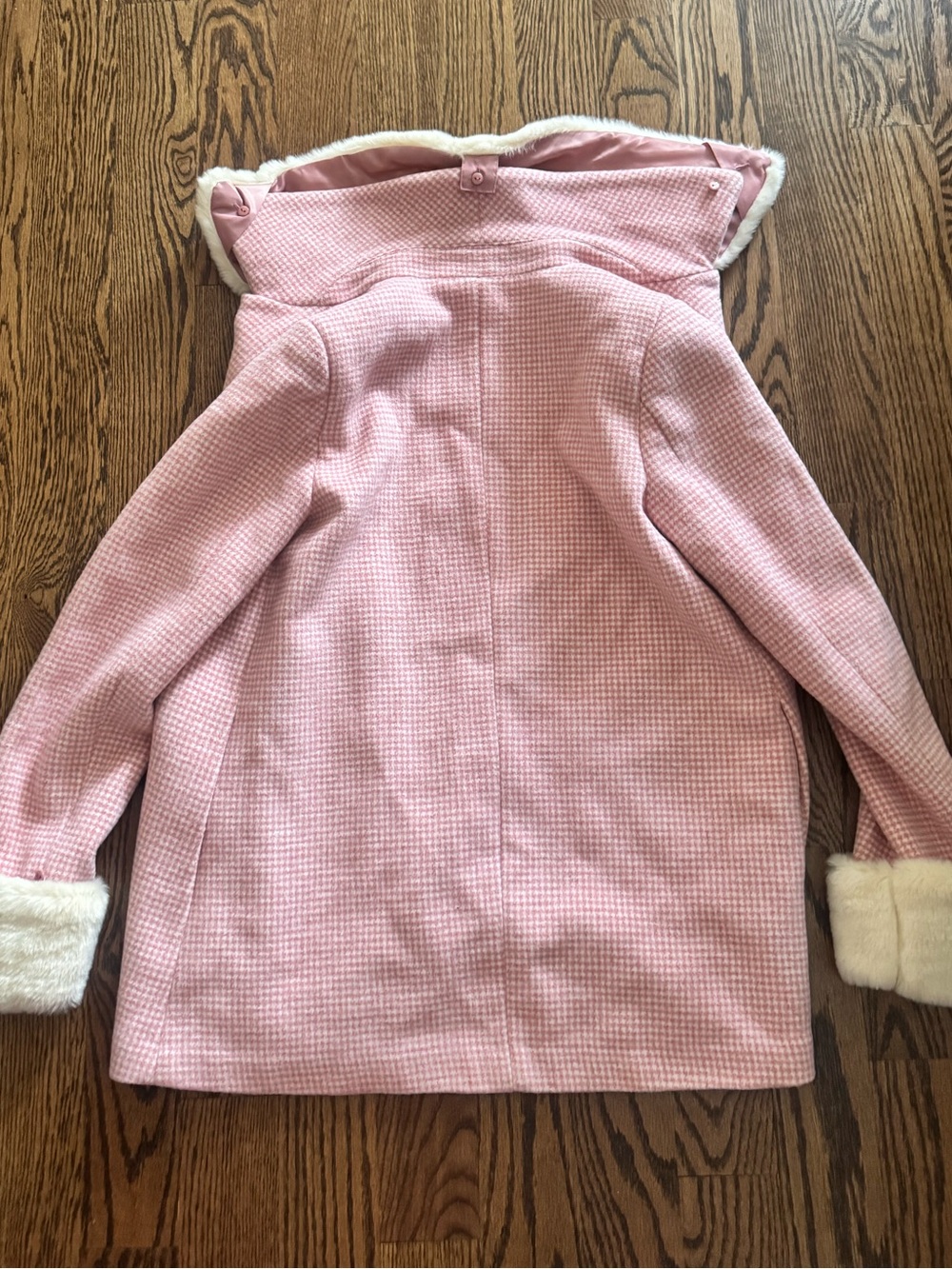 Gal Meets Glam Eloise Pink Coat with Cream Faux-Fur, Size Small, Houndstooth - Picture 10 of 11